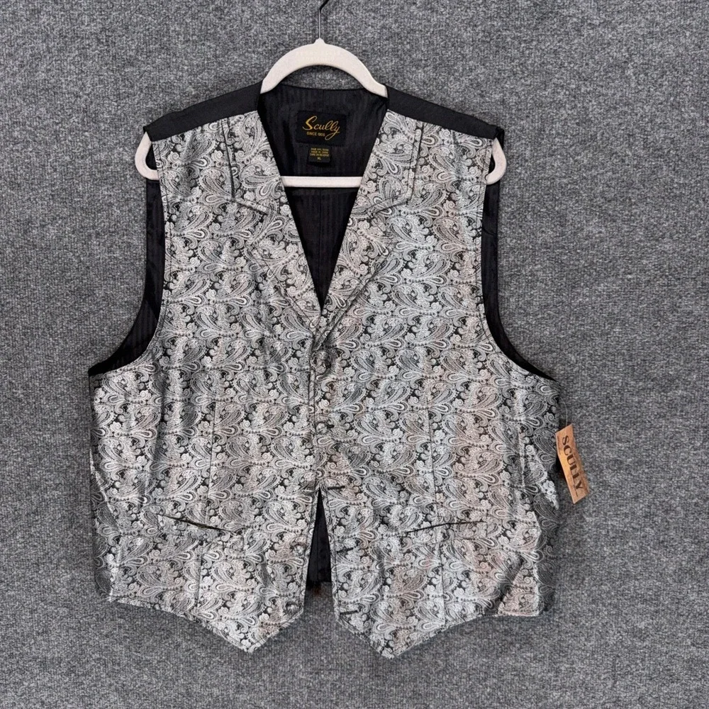 Scully Paisley Vest Mens XL Silver Western Formal Waistcoat Tuxedo Wedding New